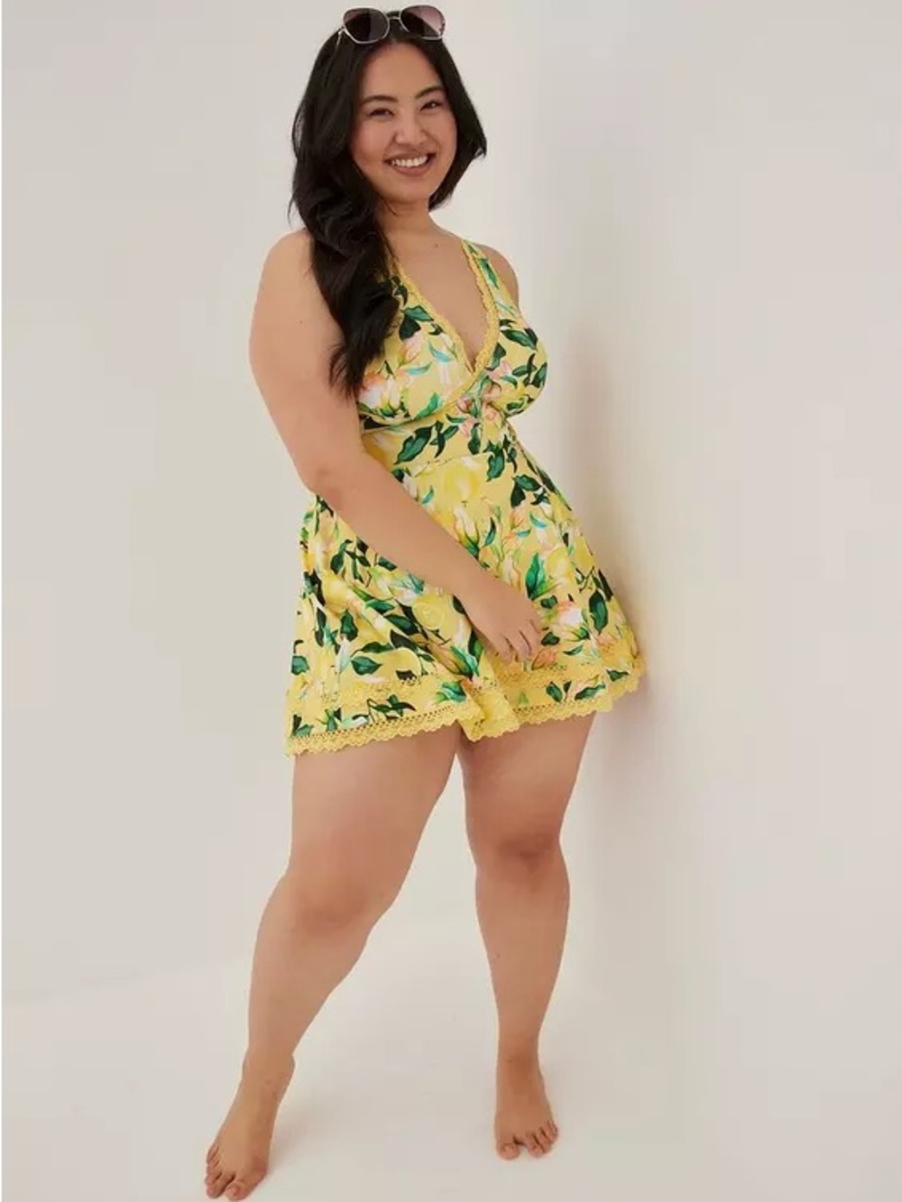 Torrid Yellow Floral Halter Swimdress with Lemon Print 3X - Picture 4 of 10
